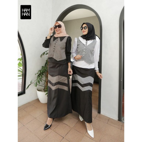 One Set Houdstooth • One Set Rok | Setelan Rok | baju wanita terbaru | baju wanita | kemeja wanita |
