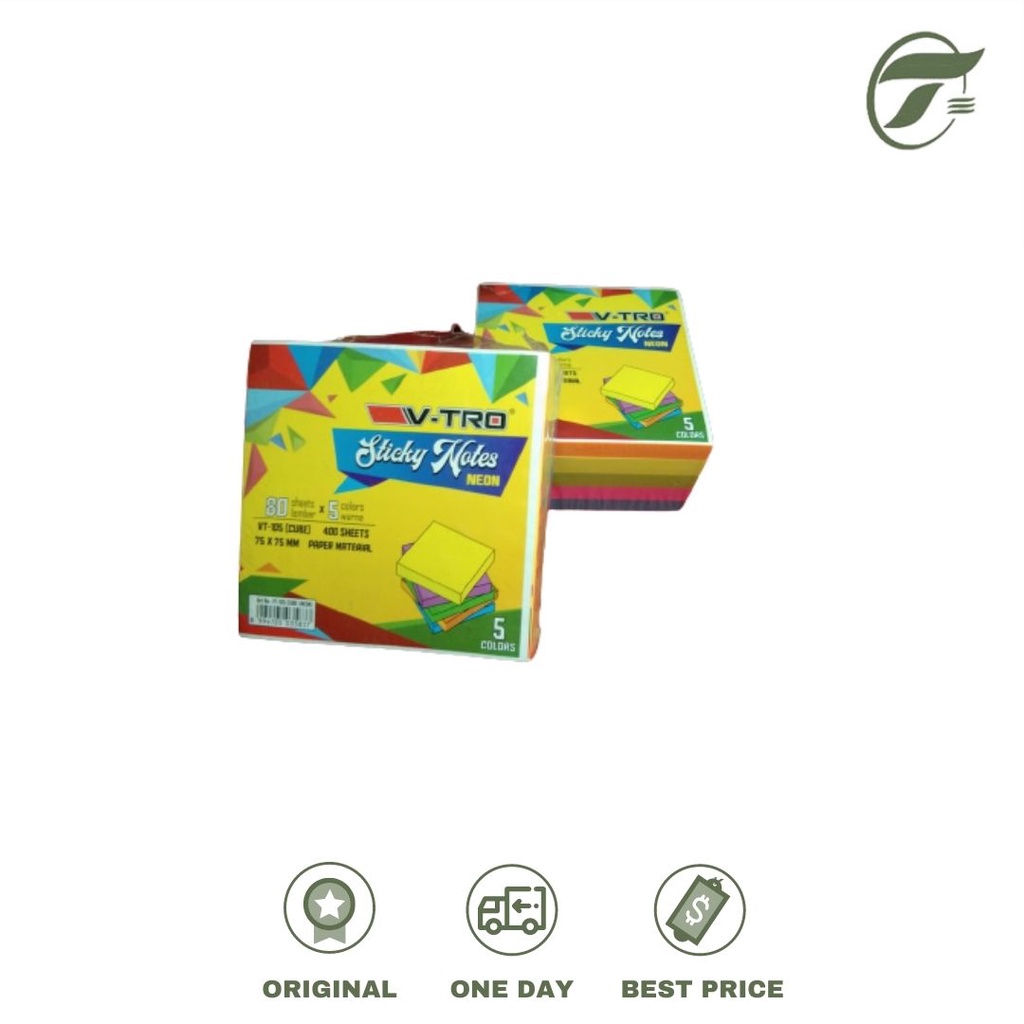 

STICKY NOTE VT-105 CUBE 75X75MM 5 WARNA TUMPUK 400 SHEETS V-TRO