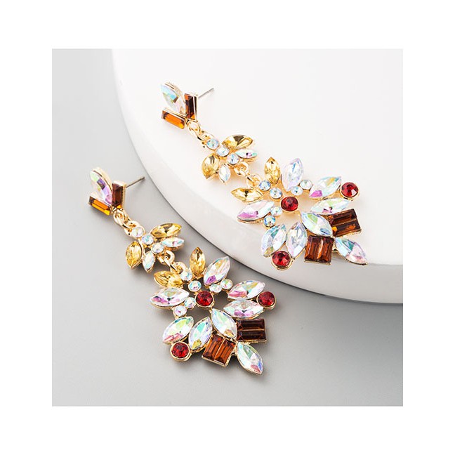 LRC Anting Tusuk Fashion Multilayer Alloy Pierced Earrings With Rhinestones And Flowers D94367