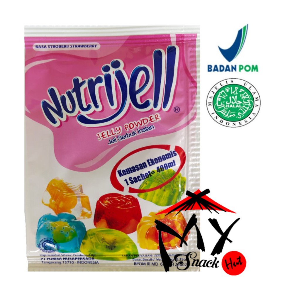 NUTRIJELL STRAWBERRY 10GR - NUTRIJEL STROBERI JELLY POWDER - SERBUK JELI KONNYAKU SERAT INSTAN HALAL MUI