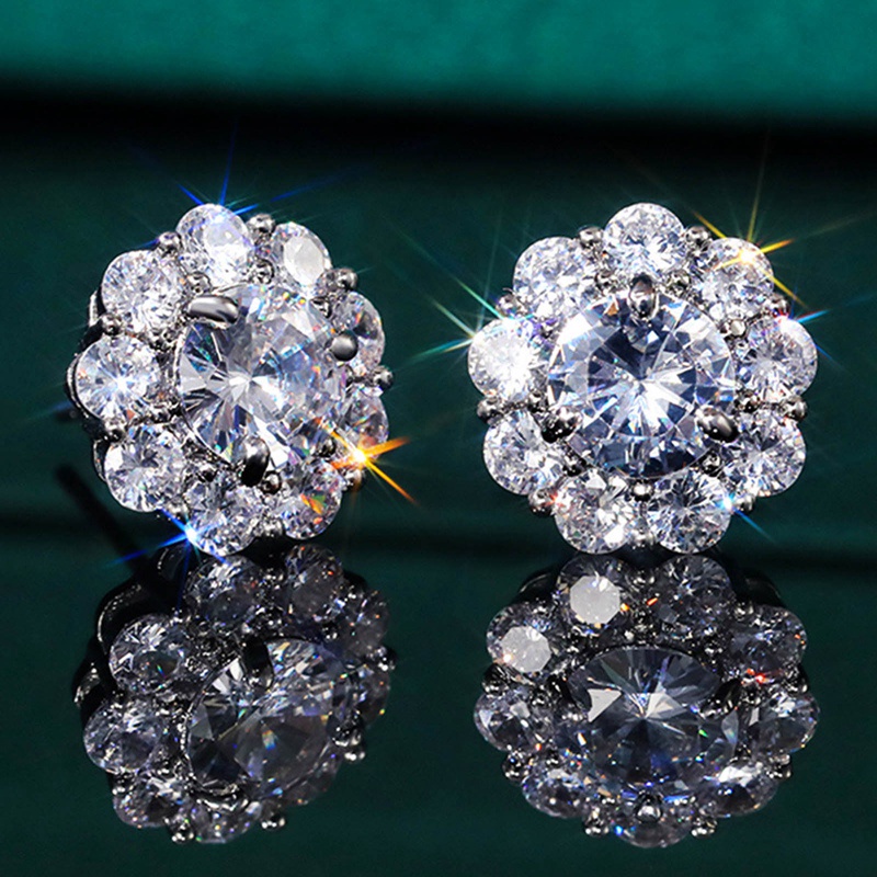 Romantic Flower Shape Women's Stud Earring Dazzling Round Zirconia Crystal Versatile Accessories Female Statement Jewelry|Stud Earrings