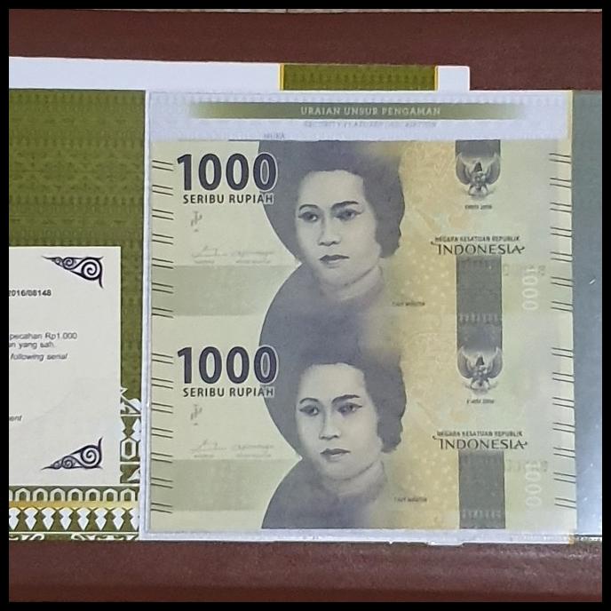 Uang Kuno Indonesia Bersambung Uncut 2 1000 Rupiah 2016