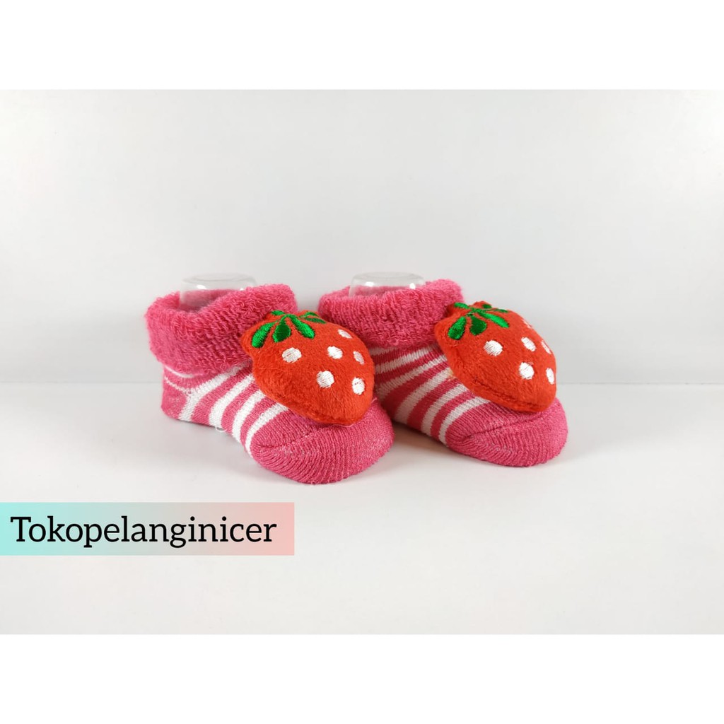 Kaos Kaki Bayi motif  Strawberry Kualitas Premium Lembut Tokopelanginicer