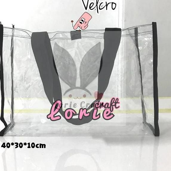 

◊ Tas Mika Transparan Hitam / Resleting 40x30x10cm muat buka A3 Polos tanpa Sablon ❋