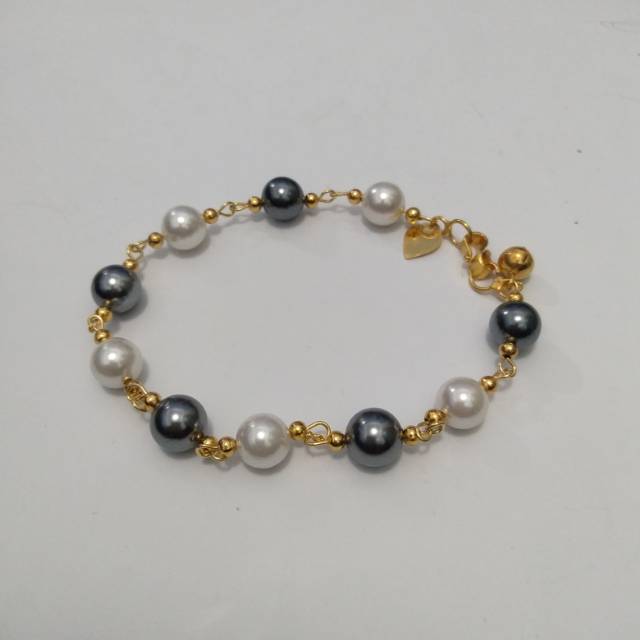 Gelang mutiara shell hitam putih titanium kombinasi lapis emas 24k