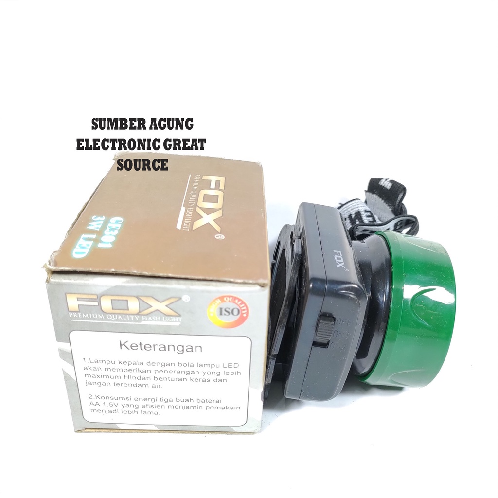 Senter Kepala Fox GE301 3W LED Menggunakan Baterai 3 A2 Terang Awet