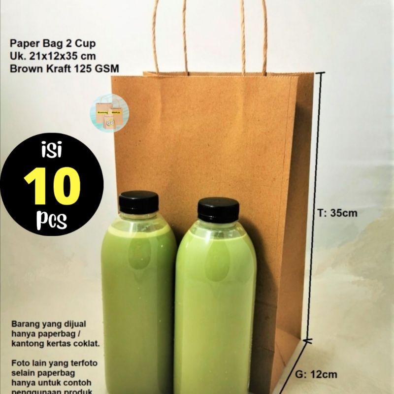 

Kantong Kertas Minuman Coklat + Tali 2 Cup 21x12x35 cm (isi 10 pcs)