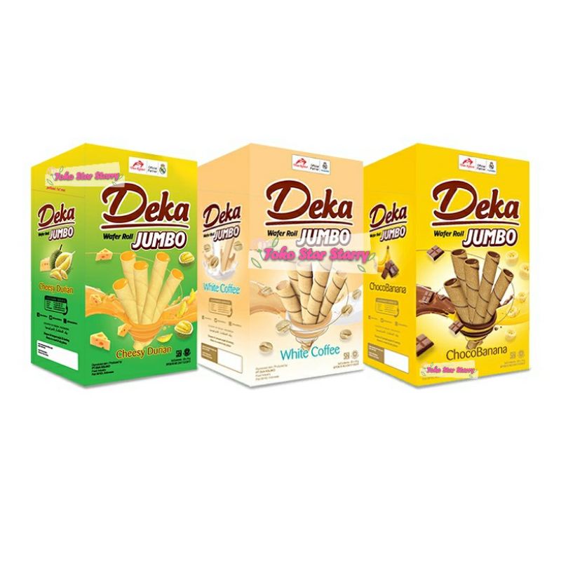 

[Per Kotak] DEKA JUMBO CHEESY DURIAN CHOCO BANANA WHITE COFFEE 20Pcs @ 16GR Wafer roll wafer snack wafer snack wafer stik wafer Snack viral halal MUI Kelinci Deka Jumbo Kelinci