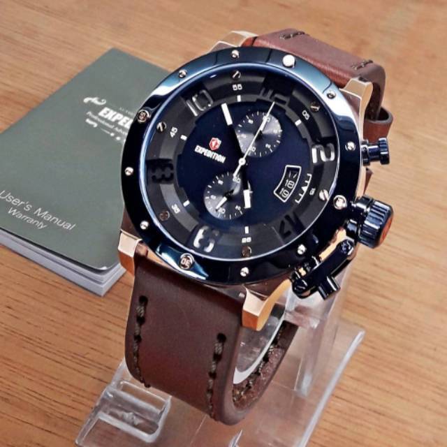 EXPEDITION E6381M E 6381 M ROSEGOLD BLACK JAM TANGAN PRIA ORIGINAL