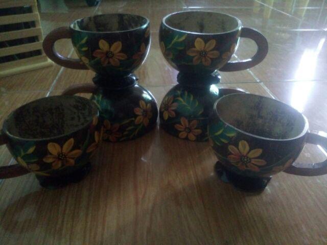 [6pcs] Gelas Cangkir Batok Kelapa - Lukis Bunga