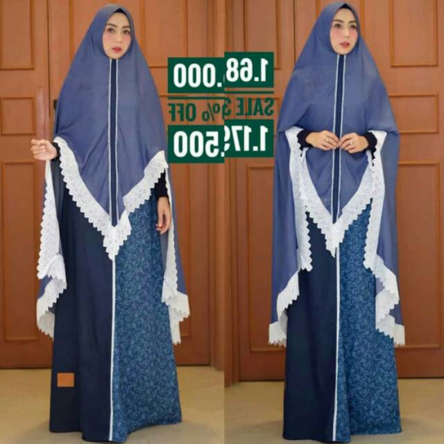 Preloved jawhara syari set gamis khimar js denim