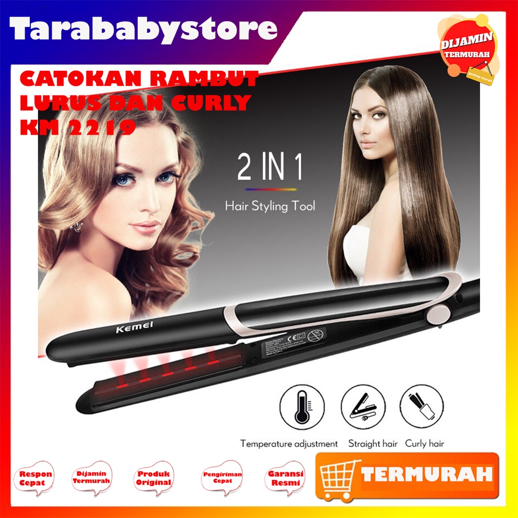 KEMEI KM 2219 2IN1 INFRARED - CATOK RAMBUT MELURUSKAN /MENGERITING RAMBUT AUTOMATIC CONTROL SUHU PANAS