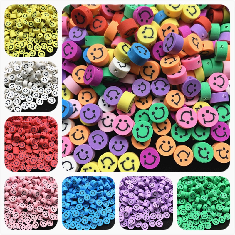 30 Pcs / Pack 10mm manik-manik tanah liat polimer smiley