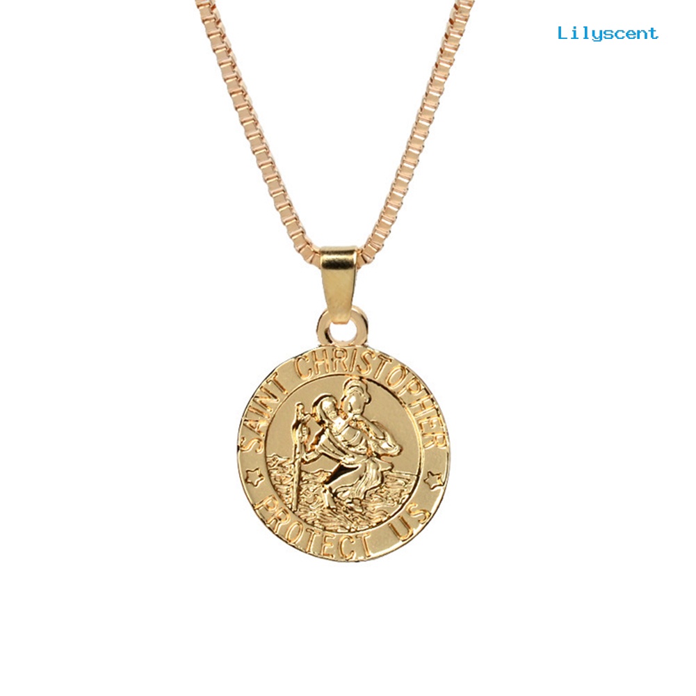 Kalung Jimat Dengan Liontin Tulisan Saint Christopher Protect Us Untuk Unisex