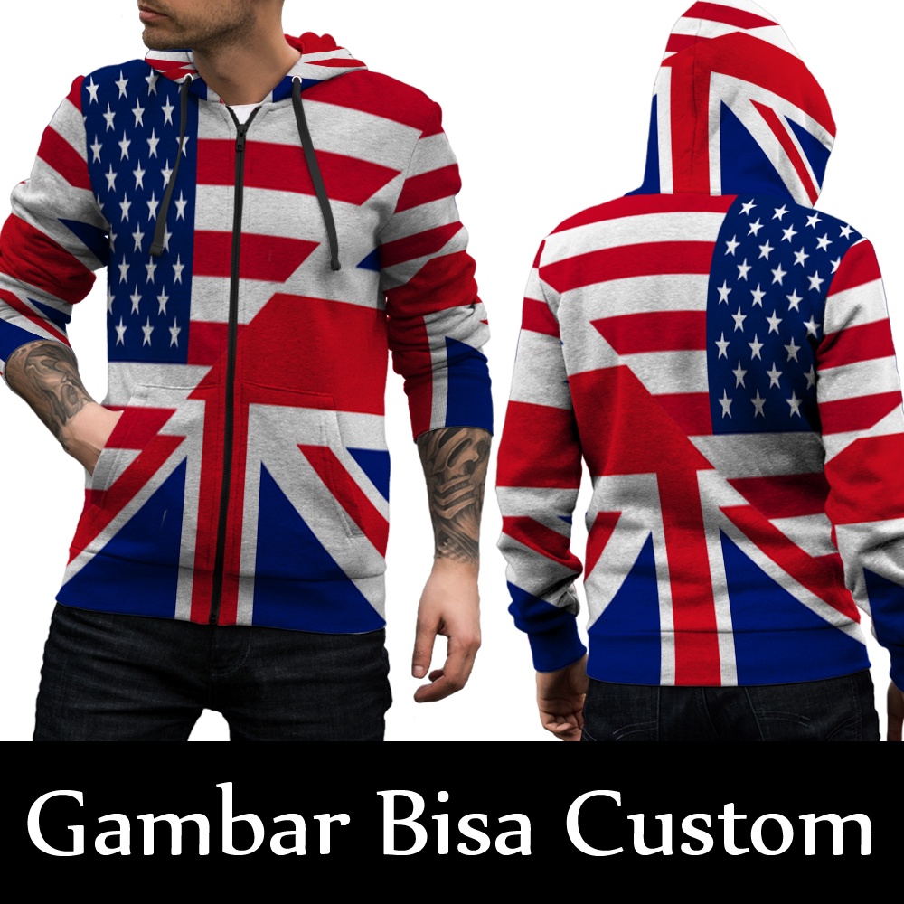 Jaket Bendera Inggris / Jaket Hoodie Pria Bendera Inggris England Fullprint / Jaket Sweater Hoodie B
