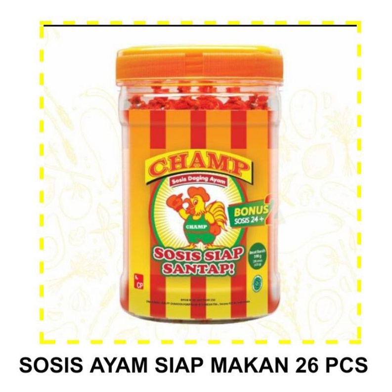 

Champ sosis ayam siap makan 24 bonus 2 pcs / chicken sausage instant / siap saji / sosis daging ayam tinggal lep lahap kemasan toples murah halal bergizi makananmakanan