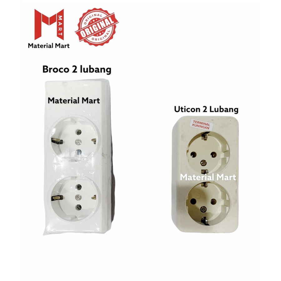 Stop Kontak Uticon 2 Lubang ST-128 | Stop Kontak Broco 2 Lubang 15321 | Material Mart