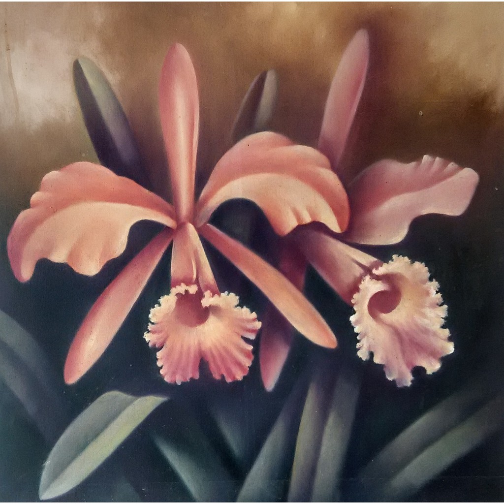 

Lukisan bunga catleya media cat minyak di kanvas, 55 x 55 cm