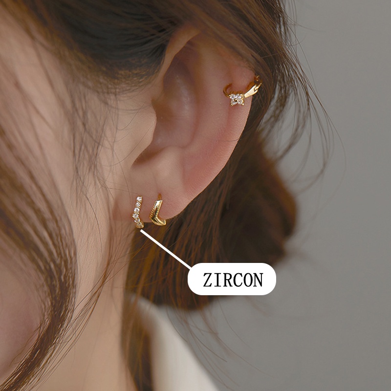 1 Pasang Anting Hoop Zirkon Mini Berlapis Emas 14K Anting Tindik Huggie Anting Tulang Rawan -PD