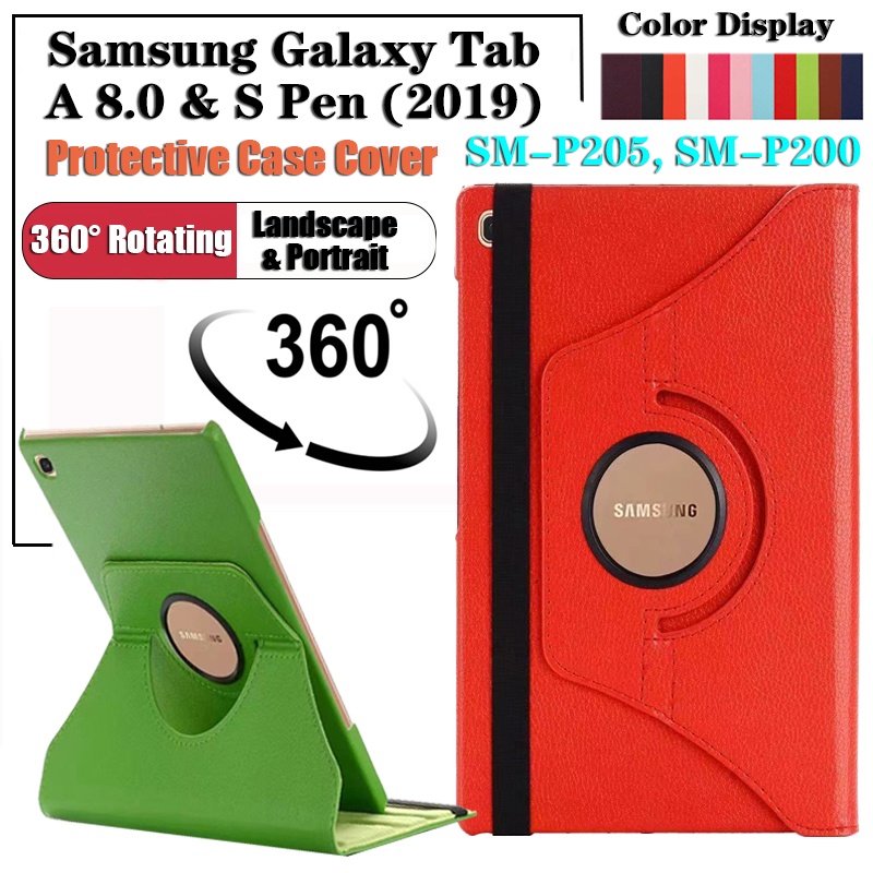 Untuk Samsung Galaxy Tab A 8.0 &amp; S Pen (2019) SM-P205 SM-P200 Tablet Casing Tab A Dengan S Pen 8.0 &quot;/ Tab A Plus 8fashion360° Rotating Stand Leather Case Penutup Flip