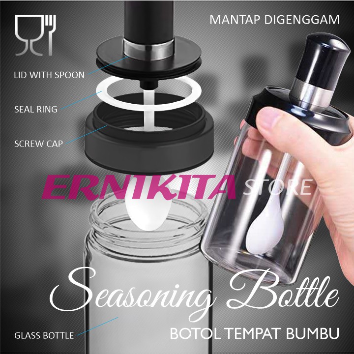 BOTOL TEMPAT BUMBU - Bahan Kaca Sendok Menempel Tutup