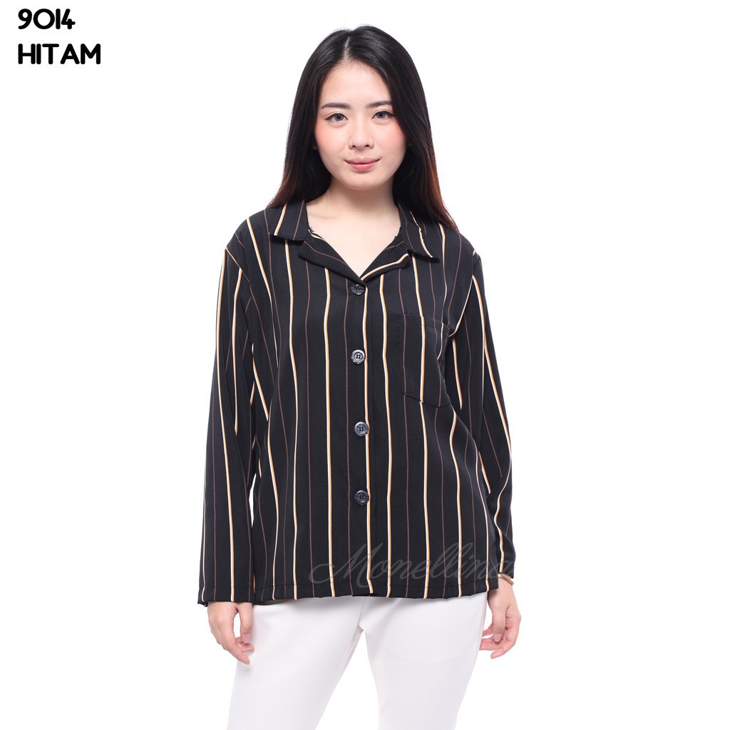 BL 9014 Baju  Blouse  Atasan Motif Garis Salur Lengan 