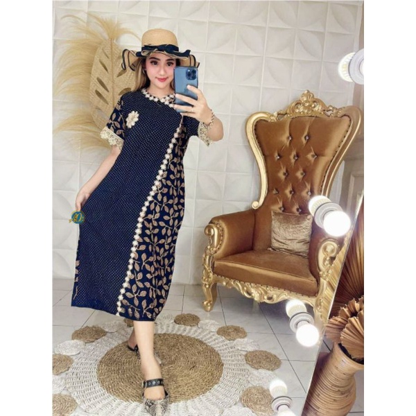 Daster Renda Arab Renda Melati Jihan Rayon Premium Dress Renda Lengan Pendek Baju Wanita Casual LD 110 cm