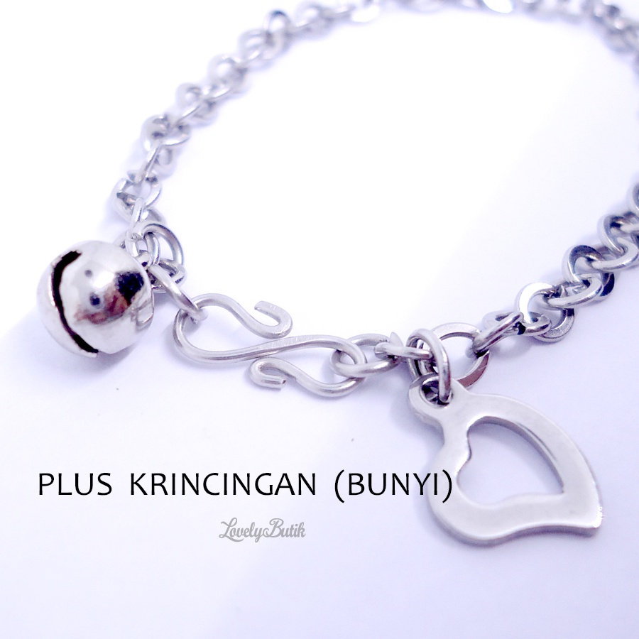 Lovelybutik - Gelang Tangan Bayi Monel Rantai Kerincing Krincing Baby 0-2 Tahun Model Terbaru Love Frame Kecil Krincingan Baja Putih Stainless Steel