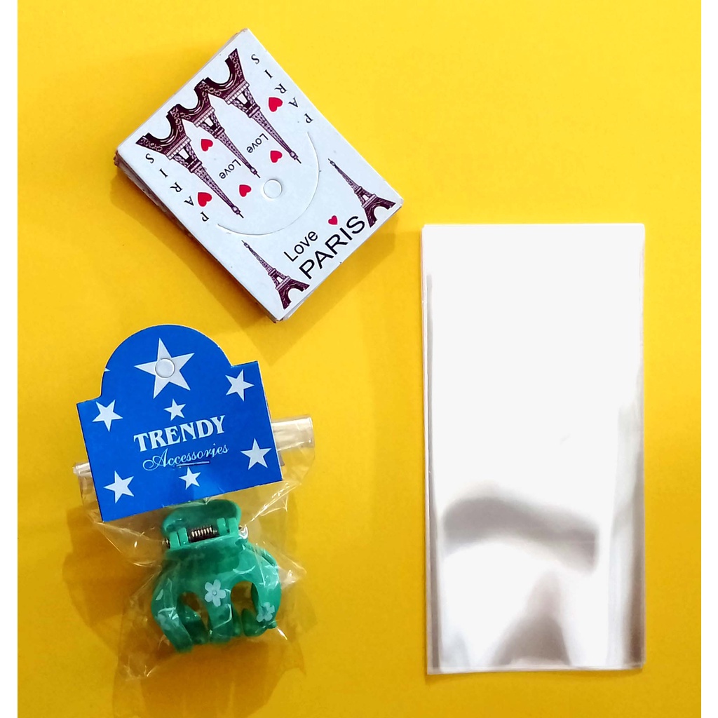 

100 Set Plastik Jedai 3 cm dan Label Aksesoris Plastik Opp Tanpa Seal Kemasan Aksesoris Japitan Jedai dan Hang Tag Tebal 40 Micron