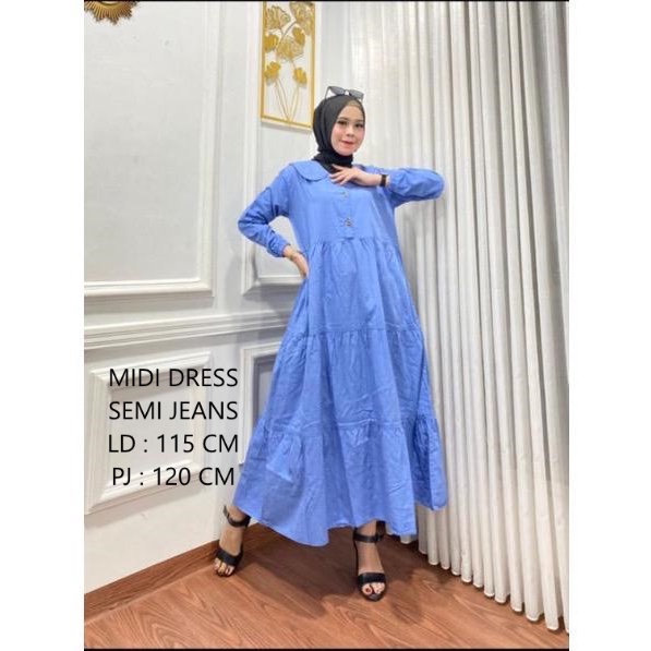 MIDI DRESS MUSLIM SEMI JEANS LD 115 PANJANG 120 CM / COD