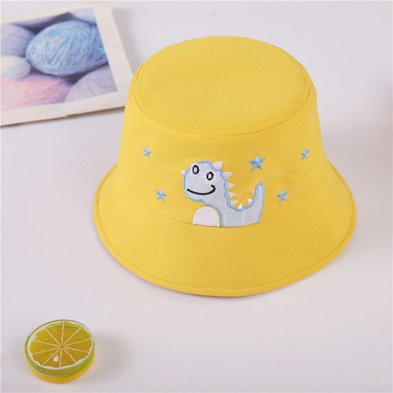 Bucket Hat Anak Topi Anak Topi Rimba Anak Laki Laki Perempuan 2 - 10 Tahun Dinosaurus / Bucket Hat Topi Piknik Anak Bayi Balita TK SD Laki Laki Perempuan DINOSARUS BINTANG 3-Star Dino Yellow