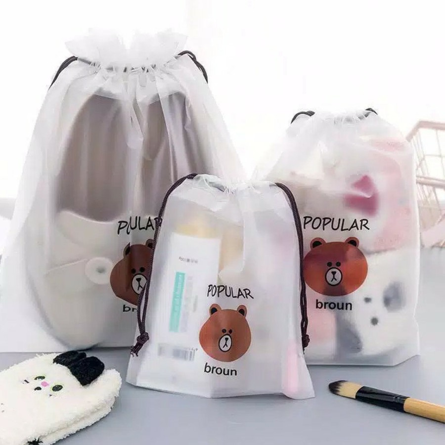 Travel Pouch Organizer Bag Tas Serut Tempat Penyimpanan Alat Make Up Mandi Waterproof Anti Air Mini