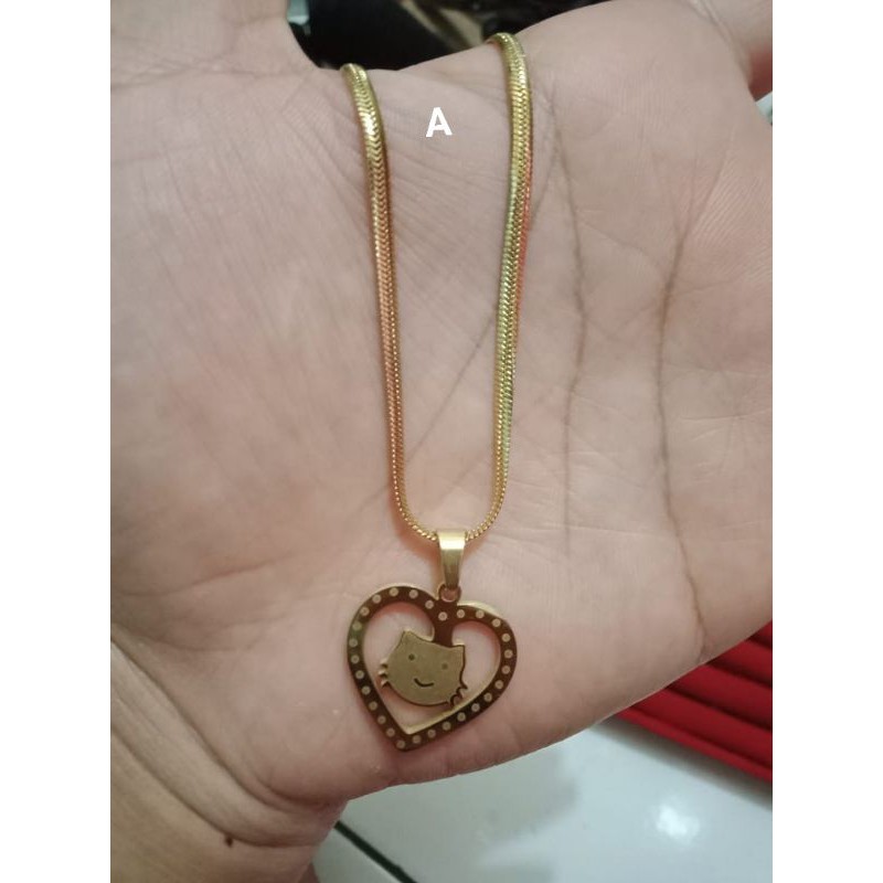 kalung titanium+liontin wanita berlapis emas 45cm model belut.