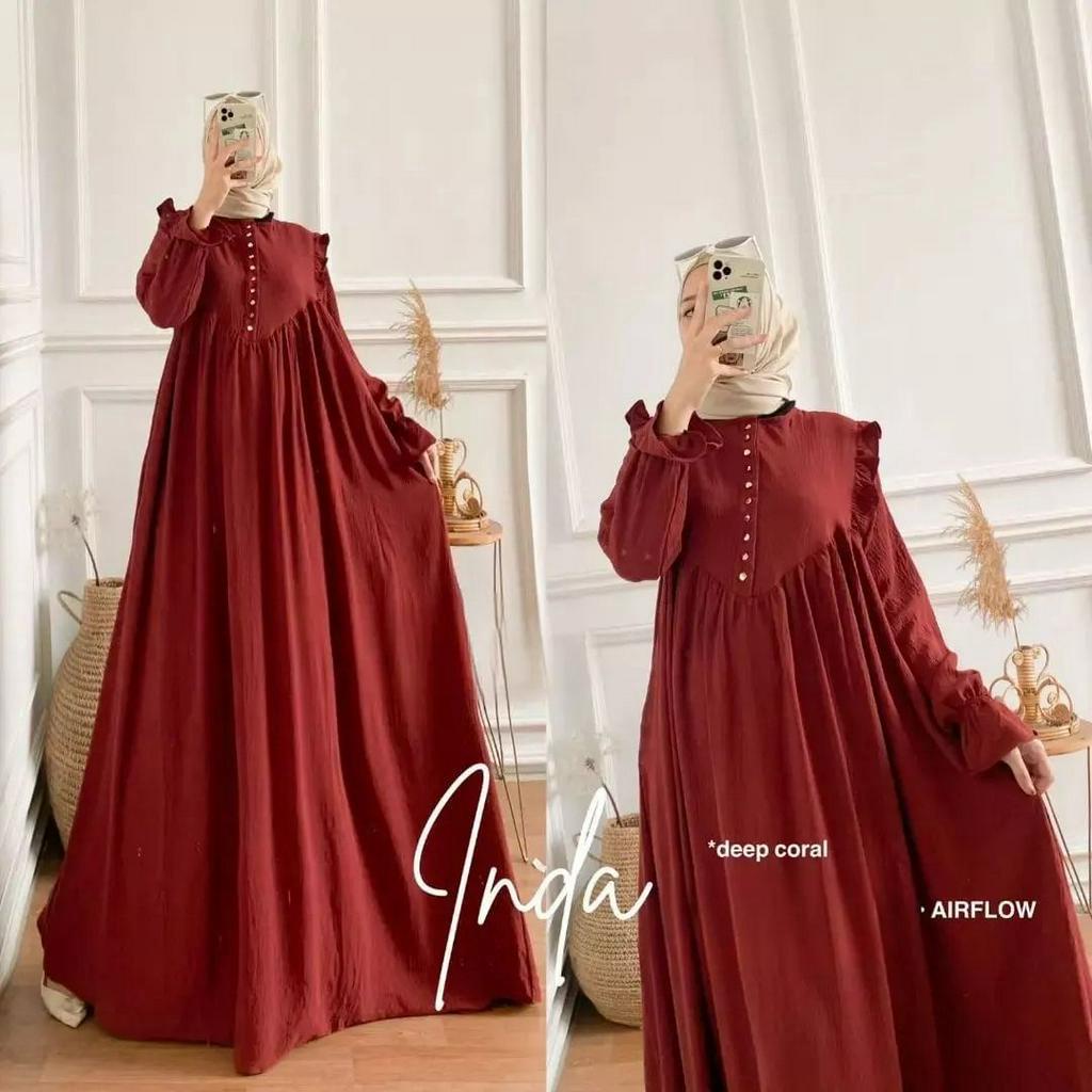 Baju Gamis Wanita Muslimah Kekinian 2023 Terbagus New Dress Gamis Jumbo Wanita TerbaruInda Dress Matt Crinkle Airflow TEbal Tidak Nerawang OOTD Daily Wanita Muslimah Kekinian