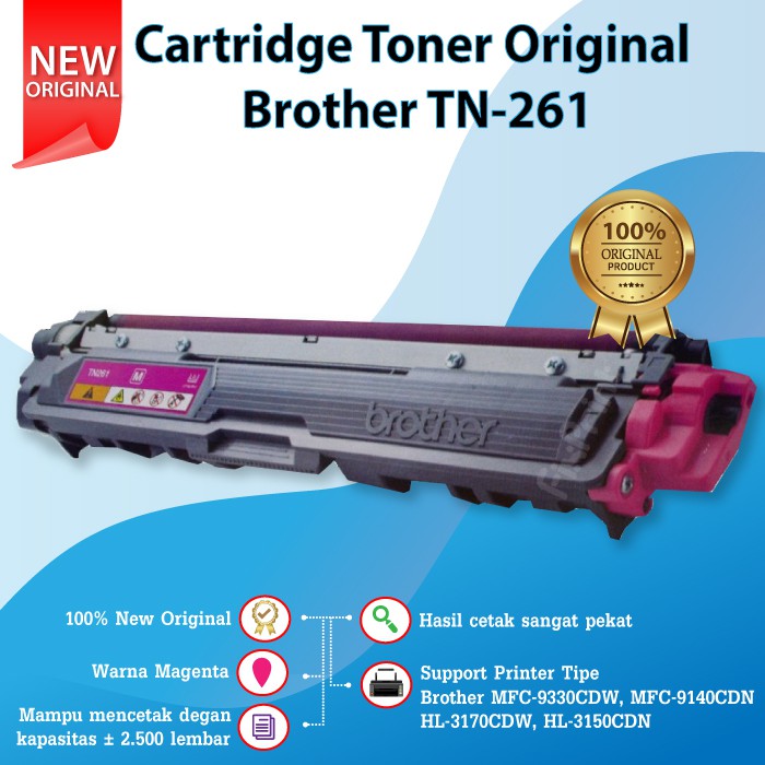 Cartridge Toner Brother TN-261 TN261 Original Printer MFC-9330CDW MFC-9140CDN HL-3170CDW HL-3150CDN