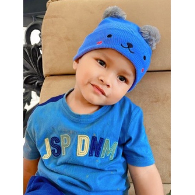 Kupluk bayi PUPPY rajut pompom topi anak rajut 0 sampai 3 tahun lucu