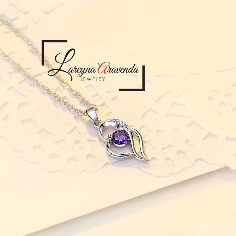 Kalung Wanita Titanium Liontin Motif Love Unik Kristal Crystal KL033