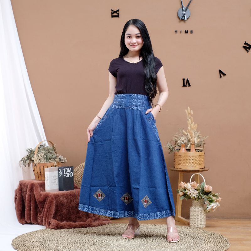 Rok Jeans Wanita / Rok Panjang Wanita / Rok Bordir / Rok Jeans Murah / Rok Cantik /