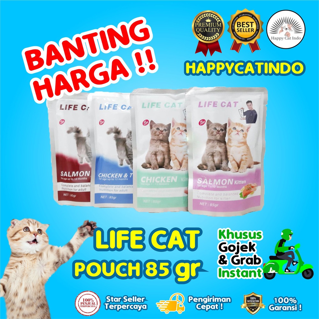 KHUSUS GOJEK GRAB INSTAN Makanan Basah LIFE CAT POUCH 85 GRAM