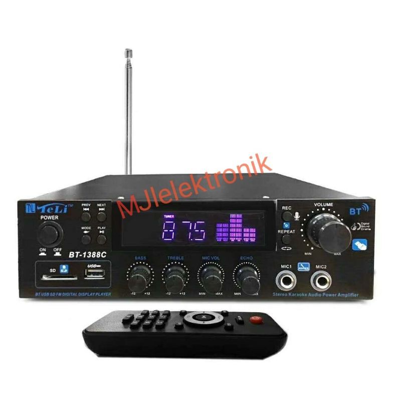 Teli BT-1388C Black Bluetooth Karaouke Amplifier dukungan USB SD Fm radio microphone