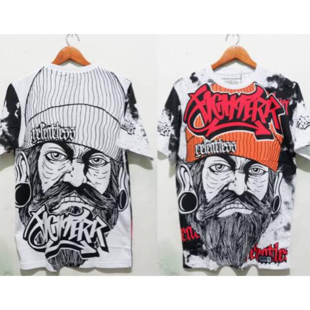 KAOS DISTRO REMAJA KEKINIAN JAMAN NOW MOTIF HARDCORE METAL WARNA PUTIH FULL PRINT DISTRO BANDUNG XXL