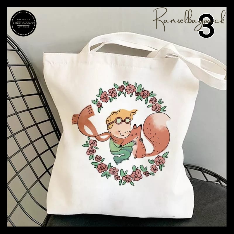 Tote Bag Little Prince Art Tas Tangan Cantik Retro Cantik Imut Tas Bahu Tas Tangan Wanita Belanja Kasual Tas Elegan Wanita