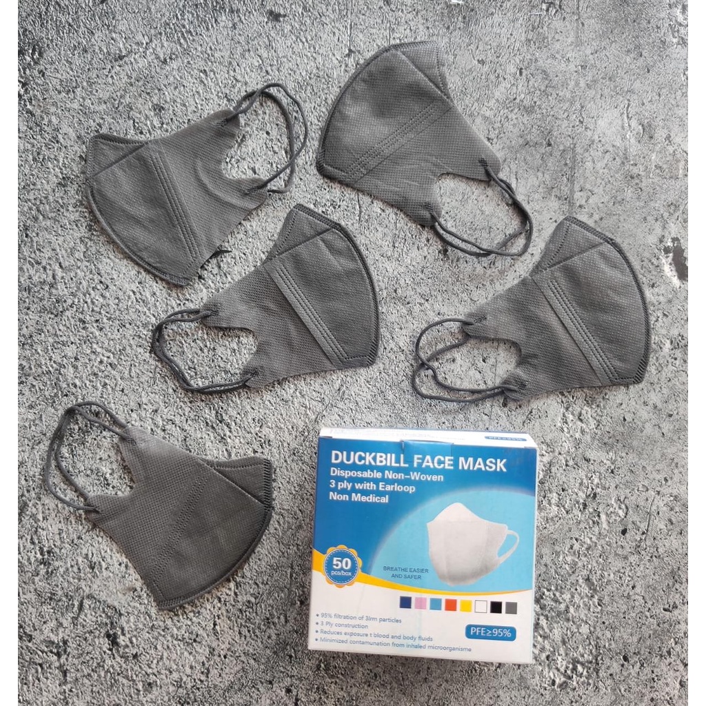 FACE MASK GREY DUCKBILL - MASKER DUCKBILL 3PLY WARNA GREY ABU GARIS FM