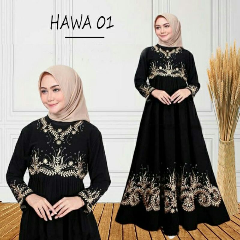 Abaya Bordir Hawa Gamis Murah Hitam Turkey Dubai Saudi Grosir