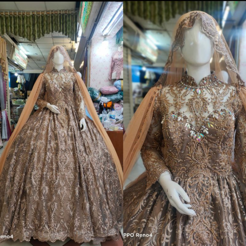 BALL GOWN BUNGA TRIDI//GAUN WEDDING MEWAH  BARBIE FULL PAYET