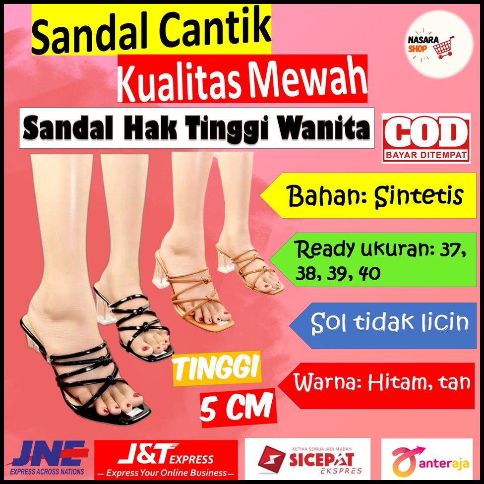 Sandal Pesta Hak Kaca Tahu Heels Tali Wanita RX16