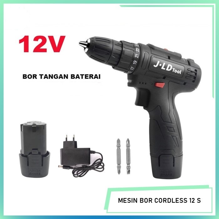 MESIN BOR CAS JLD CORDLESS 12S BOR BATERAI JLD 12V TIPE 12S 1 BATERAI