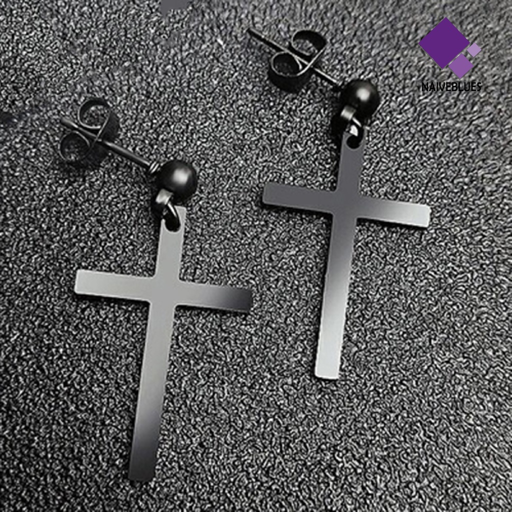 Anting Stud Bentuk Salib Bahan Stainless Steel Ringan Untuk Unisex