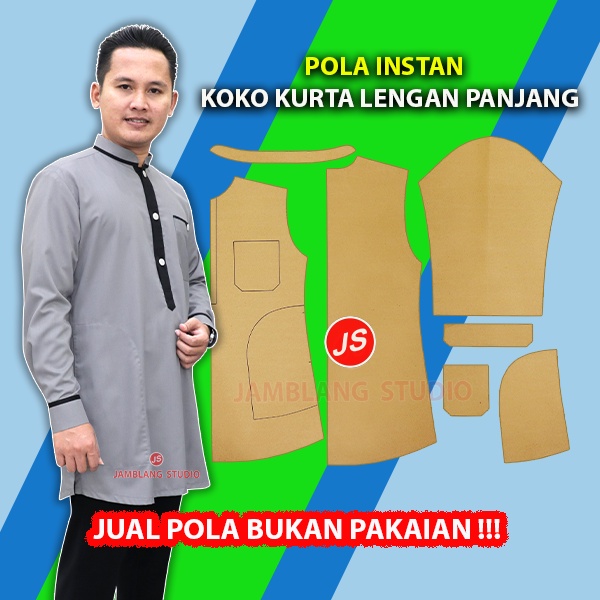 Pola Instan Baju Koko Kurta Lengan Panjang [ Pola Baju Jamblang Studio ]