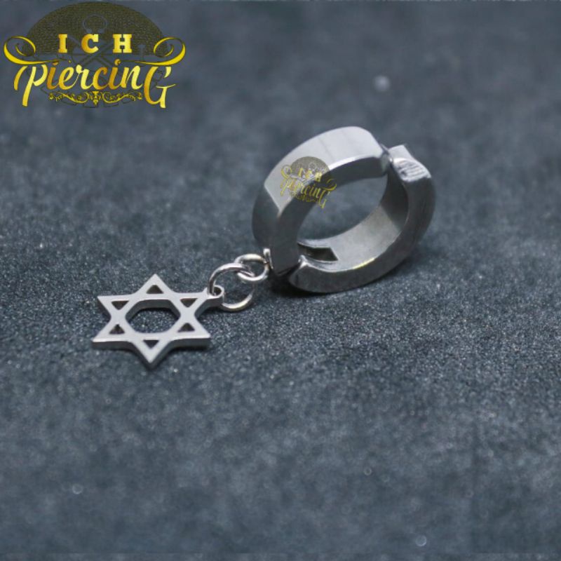 Anting Gantung bintang hexagram silver Tindik Dan Jepit